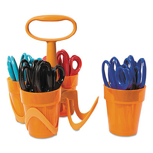 Fiskars Classpack Caddy, Pointed, Tip, 5" Long, 1.6" Cut Length, Assorted Straight Handles, 24/Set (1234677097J)
