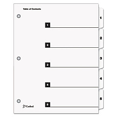 Cardinal QuickStep OneStep Printable Table of Contents and Dividers, 5-Tab, 1 to 5, 11 x 8.5, White, 24 Sets (60533)