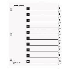 Cardinal QuickStep OneStep Printable Table of Contents and Dividers, 10-Tab, 1 to 10, 11 x 8.5, White, 24 Sets (61033)