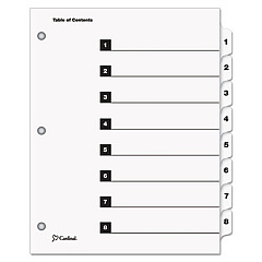 Cardinal OneStep Printable Table of Contents and Dividers, 8-Tab, 1 to 8, 11 x 8.5, White, 1 Set (60813)