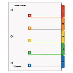 Cardinal QuickStep OneStep Printable Table of Contents and Dividers, 5-Tab, 1 to 5, 11 x 8.5, White, 24 Sets (60538)