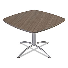 Iceberg iLand Table, Cafe-Height, Square Top, Contoured Edges, 42 x 42 x 29, Natural Teak/Silver (69747)