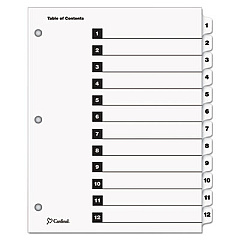 Cardinal OneStep Printable Table of Contents and Dividers, 12-Tab, 1 to 12, 11 x 8.5, White, 1 Set (61213)