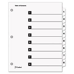Cardinal QuickStep OneStep Printable Table of Contents and Dividers, 8-Tab, 1 to 8, 11 x 8.5, White, 24 Sets (60833)