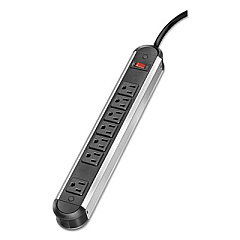 Fellowes Metal Surge Protector, 7 AC Outlets, 6 ft Cord, 1,250 J, Silver/Black (99081)