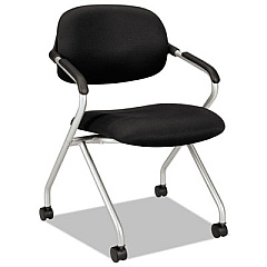 HON HVL303 Nesting Arm Chair, Supports Up to 250 lb, Black Seat/Back, Silver Base (VL303MM10X)