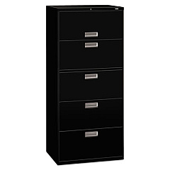 HON Brigade 600 Series Lateral File, 4 Legal/Letter-Size File Drawers, 1 File Shelf, 1 Post Shelf, Black, 30" x 19.25" x 67" (HON675LP)