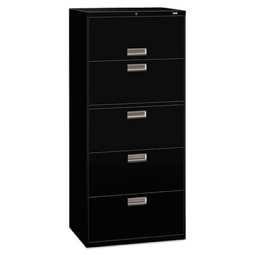 HON Brigade 600 Series Lateral File, 4 Legal/Letter-Size File Drawers, 1 File Shelf, 1 Post Shelf, Black, 30" x 19.25" x 67" (HON675LP)