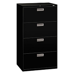HON Brigade 600 Series Lateral File, 4 Legal/Letter-Size File Drawers, Black, 30" x 18" x 52.5" (674LP)