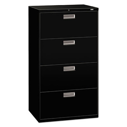 HON Brigade 600 Series Lateral File, 4 Legal/Letter-Size File Drawers, Black, 30" x 18" x 52.5" (674LP)