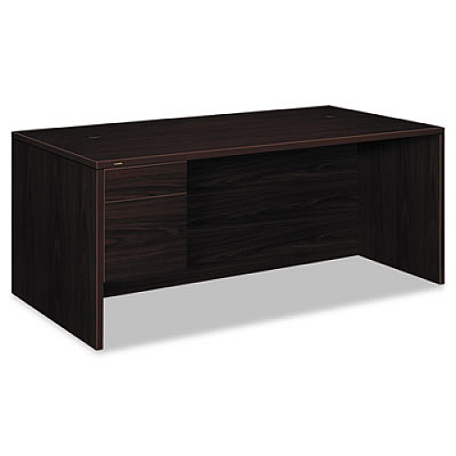HON 10500 Series "L" Workstation Single Pedestal Desk with 3/4 Height Pedestal, 72" x 36" x 29.5", Mahogany (10586LNN)
