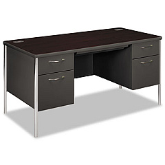 HON Mentor Series Double Pedestal Desk, 60" x 30" x 29.5", Mahogany/Charcoal (88962NS)