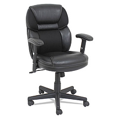 OIF Leather/Mesh Mid-Back Chair, Supports Up to 250 lb, 18.39" to 22.05" Seat Height, Black (OIFFL4213)