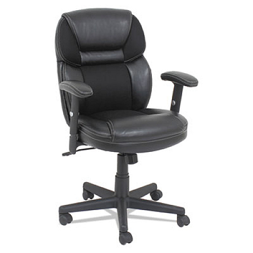 OIF Leather/Mesh Mid-Back Chair, Supports Up to 250 lb, 18.39" to 22.05" Seat Height, Black (OIFFL4213)