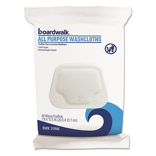 Boardwalk Premoistened Washcloths, 12.5 x 7.9, Fresh Scent, 48/Pack, 6 Packs/Carton (BWK459W)