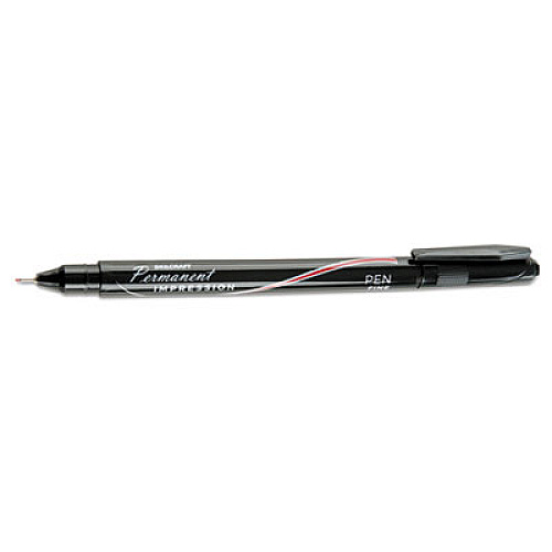 AbilityOne 7520016459513 SKILCRAFT Permanent Impression Porous Point Pen, Stick, Fine 0.5 mm, Red Ink, Black Barrel, Dozen