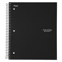 Five Star Wirebound Notebook, 3 Subjects, Medium/College Rule, Black Cover, 11 x 8.5, 150 Sheets (72069)