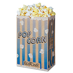Bagcraft EcoCraft Grease-Resistant Popcorn Bags, 85 oz, 2-ply, 3.25" x 8.63", Blue Stripe/Natural, 500/Carton (300612)