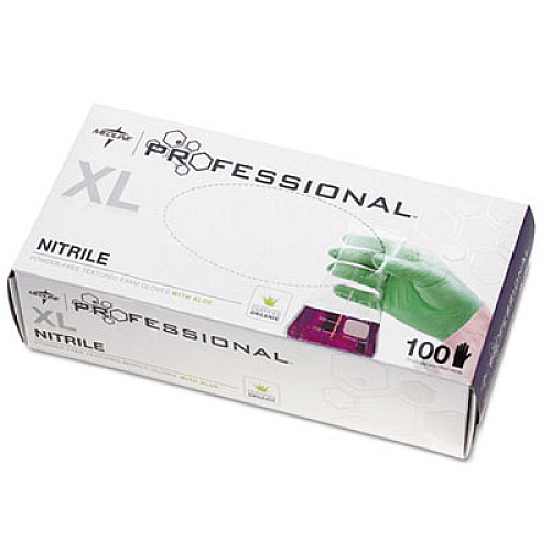 Medline Professional Nitrile Exam Gloves with Aloe, X-Large, Green, 100/Box (PRO31764)
