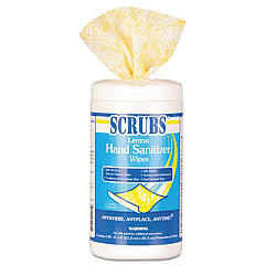 SCRUBS Hand Sanitizer Wipes, 6 x 8, Lemon Scent, Blue/White, 120 Wipes/Canister (92991)