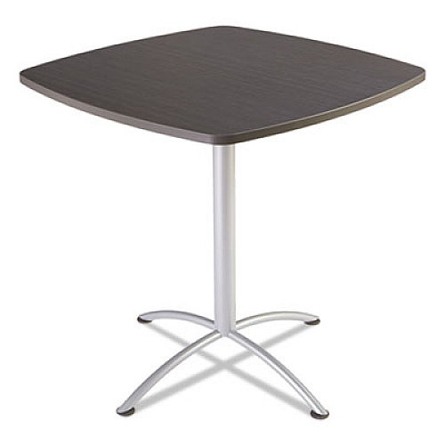 Iceberg iLand Table, Bistro-Height, Square Top, Contoured Edges, 42 x 42 x 42, Gray Walnut/Silver (69764)