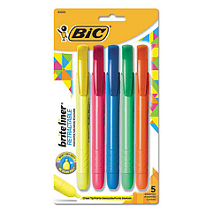 BIC Brite Liner Retractable Highlighter, Assorted Ink Colors, Chisel Tip, Assorted Barrel Colors, 5/Set (BLRP51ASST)