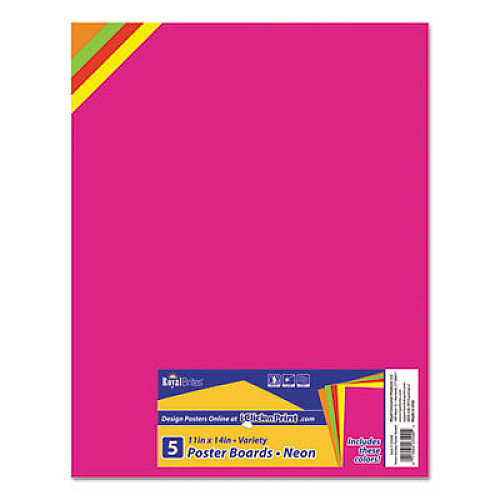 Royal Brites Premium Coated Poster Board, 11 x 14, Assorted Neon Colors, 5/Pack (23500)