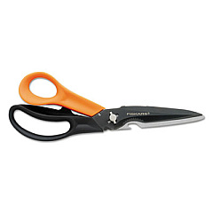 Fiskars Cuts+More Scissors, 9" Long, 3.5" Cut Length, Black/Orange Offset Handle (01005692)