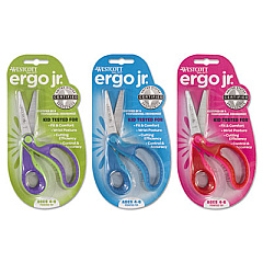 Westcott Ergo Jr. Kids' Scissors, Pointed Tip, 5" Long, 1.5" Cut Length, Randomly Assorted Straight Handles (16671)