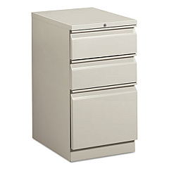 HON Mobile Pedestals, Left or Right, 3-Drawers: Box/Box/File, Legal/Letter, Light Gray, 15" x 20" x 28" (HBMP2BQ)