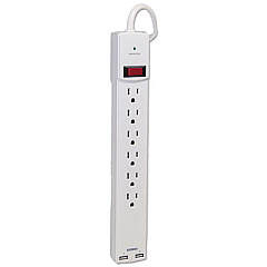 Innovera Surge Protector, 6 AC Outlets/2 USB Ports, 6 ft Cord, 1,080 J, White (IVR71660)