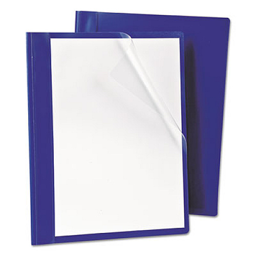Oxford PressLock Report Cover, Prong Fastener, 0.5" Capacity, 8.5 x 11, Nonglare Clear/Blue, 25/Box (52702)