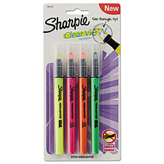 Sharpie Clearview Pen-Style Highlighter, Assorted Ink Colors, Chisel Tip, Assorted Barrel Colors, 4/Pack (1950749)