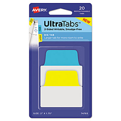 Avery Ultra Tabs Repositionable Big Tabs, 1/5-Cut Tabs, Assorted Primary Colors, 2" Wide, 20/Pack (74765)