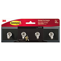 Command Decorative Key Rail, 8w x 1 1/2d x 2 1/8h, Black/Silver, 4 Hooks/Pack (HOM18SES)