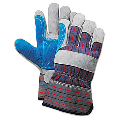 Boardwalk Cow Split Leather Double Palm Gloves, Gray/Blue, Large, 1 Dozen (BWK00034)
