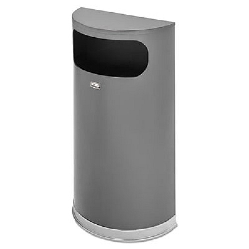 Rubbermaid Commercial Half Round Flat Top Waste Receptacle, 9 gal, Anthracite Metallic w/Chrome Trim (SO820PLANT)