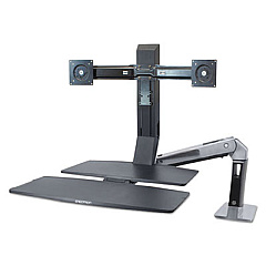 WorkFit by Ergotron WorkFit-A Sit-Stand Workstation with Worksurface+, Dual 24" LCDs, Polished Aluminum/Black (24316026)