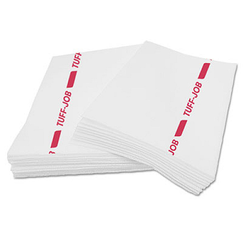 Tuff-Job Guard Antimicrobial Towels, White/Red, 12 x 21, 1/4 Fold, 150/Carton