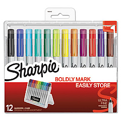 Sharpie Permanent Markers with Storage Case, Extra-Fine Needle Tip, Assorted Color Set 2, Dozen (1983252)