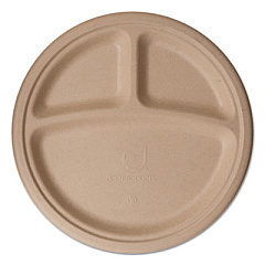 Eco-Products Wheat Straw Dinnerware, 3-Compartment Plate, 10" dia, 500/Carton (EPPW103)