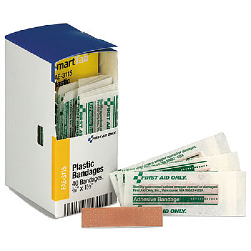 First Aid Only Refill for SmartCompliance General Business Cabinet, Plastic Bandages, 3/8  x 1 2/3, 40/Bx (FAE3115)