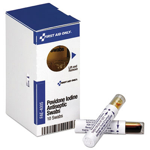First Aid Only Povidone Iodine First Aid Antiseptic Swabs, 0.01 oz, 10/Box (FAE4005)