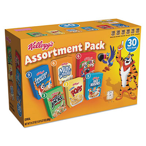 Kellogg's Breakfast Cereal Mini Boxes, Assorted, 2.39 oz Box, 30/Carton (14746)