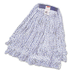 Rubbermaid Commercial Super Stitch Finish Mops, Cotton/Synthetic, White, Medium, 1-in. Blue Headband (D512)