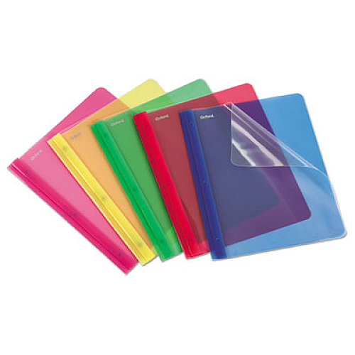 Oxford Translucent Poly Clear Front Report Cover, 3 Fastener, 0.5" Capacity, 11 x 8.5, Assorted, 25/Box (99812)