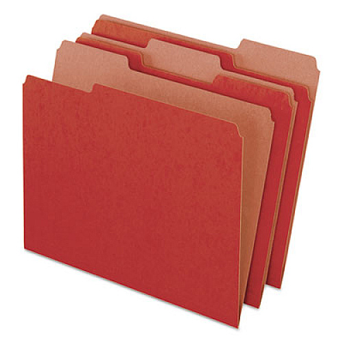 Earthwise by Pendaflex 100% Recycled Colored File Folders, 1/3-Cut Tabs: Assorted, Letter Size, 0.5" Expansion, Red, 100/Box (04311)