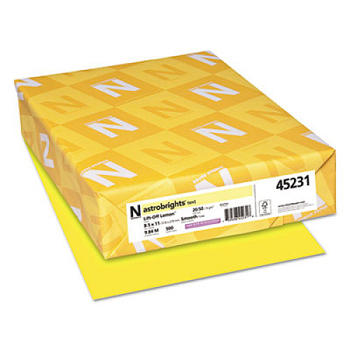 Astrobrights 20lb Color Paper, 20 lb Bond Weight, 8.5 x 11, Lift-Off Lemon, 500/Ream (45231)
