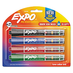 EXPO Ink Indicator Dry Erase Marker, Broad Chisel Tip, Assorted Colors, 4/Set (1946766)
