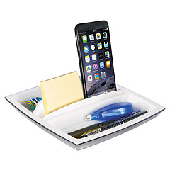Kantek Desk Top Organizer and Tablet/Phone Holder, 5 Compartments, Plastic, 8.25 x 8.25 x 2.75, Black/White (ORG490)